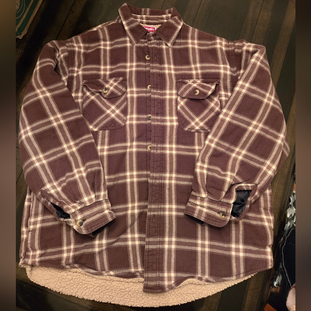 Wrangler Plaid Flannel Shirt Shacket Brown Size Large | Button Up